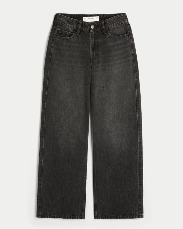 Curvy High-Rise Washed Black Baggy Jeans