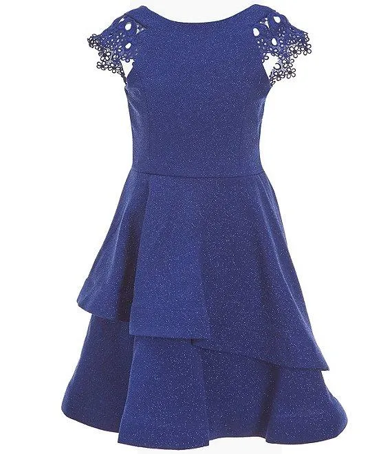 Big Girls Lace Sleeve Sparkle-Knit Fit & Flare Dress