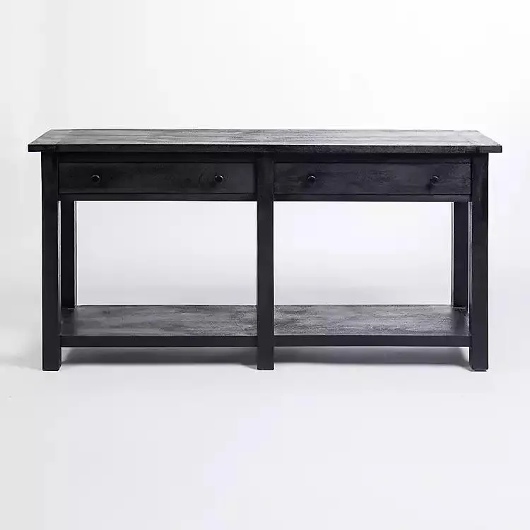Black Mango Wood 2-Drawer Console Table