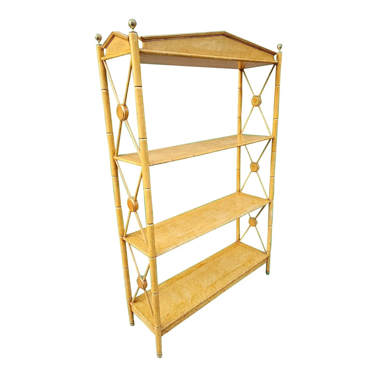 Vintage Faux Bamboo and Painted Faux Burl Etagere