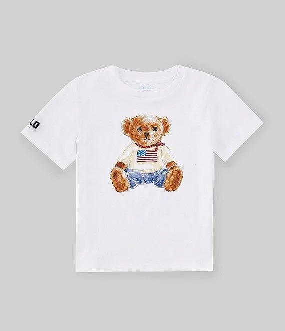 Baby Boys 3-24 Months Short Sleeve American Flag Polo Bear Jersey T-Shirt