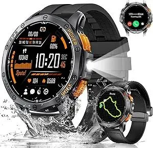 LIGE GPS Military Smart Watch for Men, LED Flashlight/Compass/45 Days Battery/IP68 Waterproof 1.43'' AMOLED Smartwatch, 100+ Sports Modes Fitness Tracker, Rugged Smart Watches for Android iOS