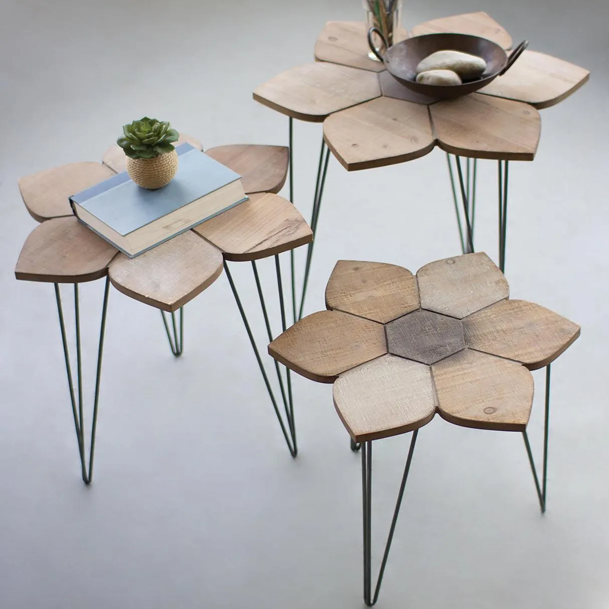 Wood Flower Top Nesting Tables, Set of 3