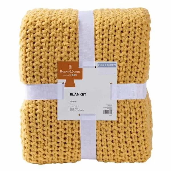 Yellow Sweater Knit Bed Blanket, Full/Queen