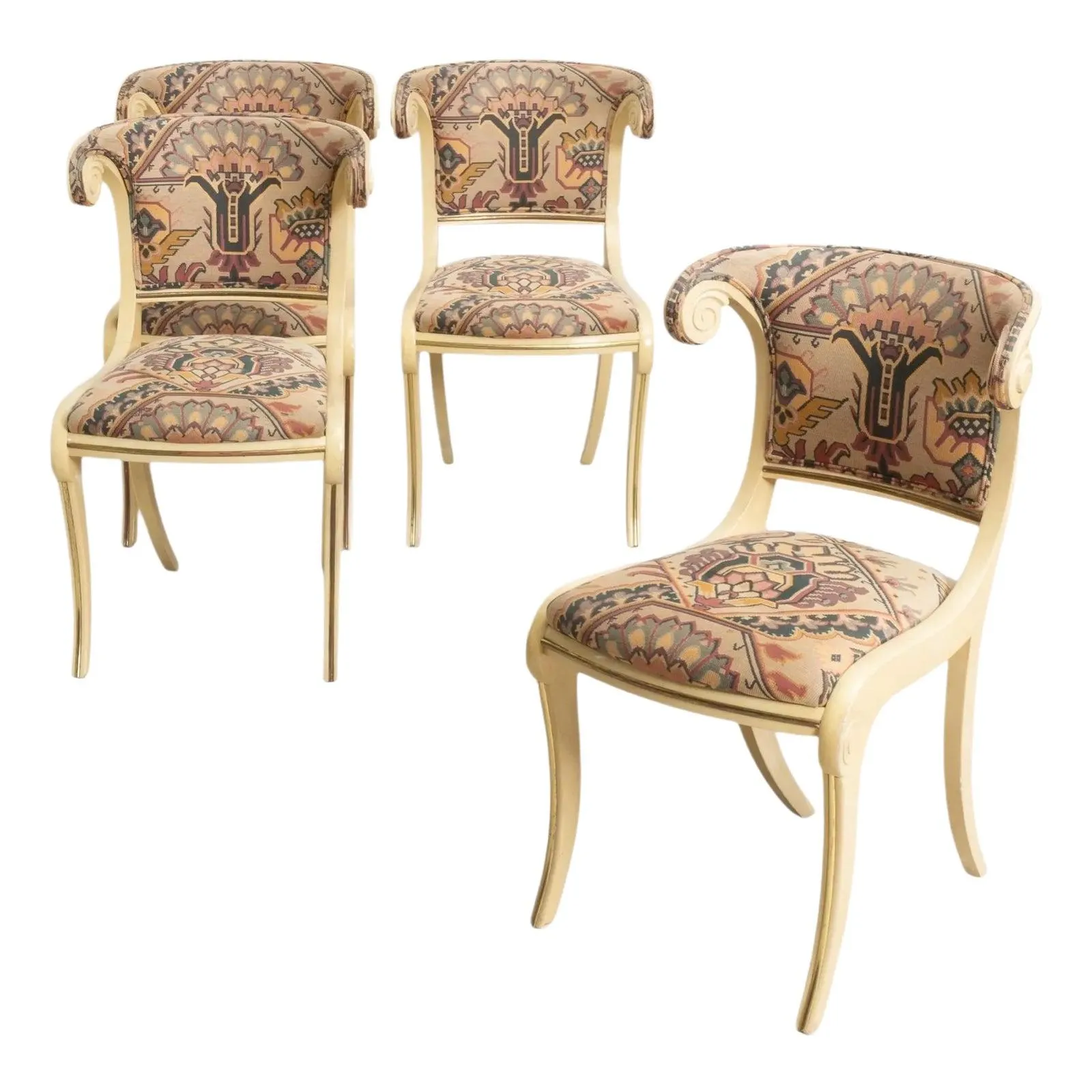 Klismos Style Italian Neo-Classical Regency Table / Dining Chairs - Set of Four
