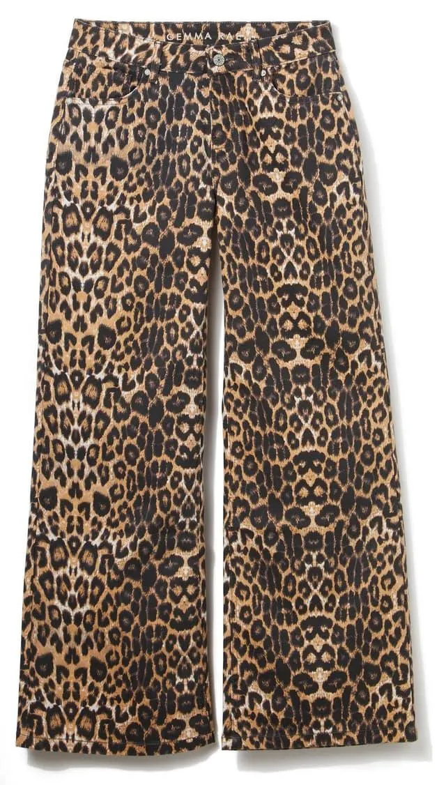 Gemma Rae Juniors Mid-Rise Wide Leg Leopard Print Jeans