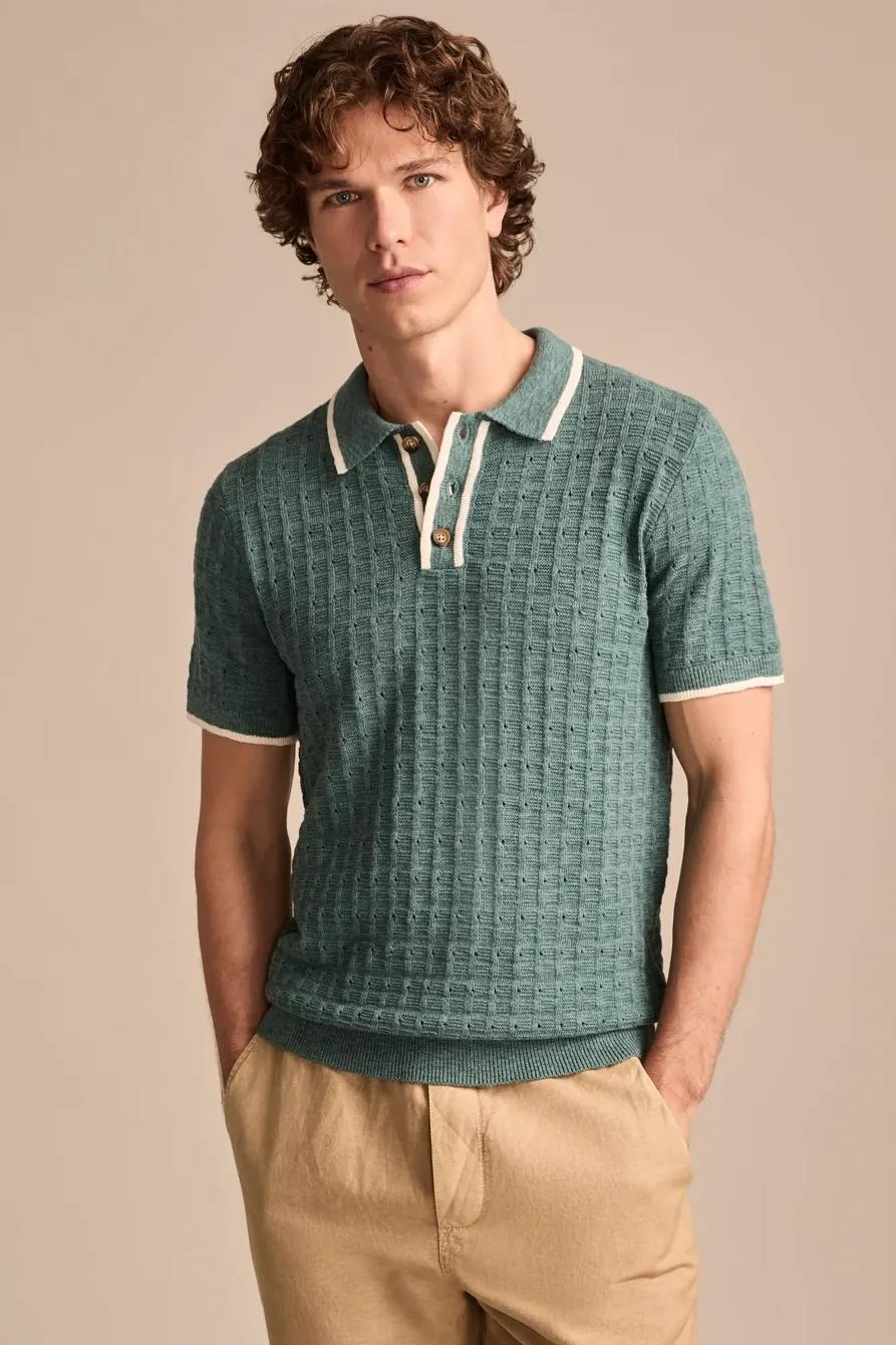 short sleeve tipped polo sweater