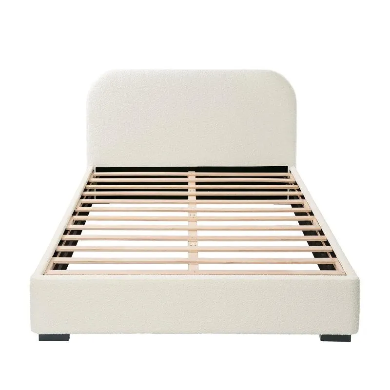 Twin White Reigen Boucle Platform Bed