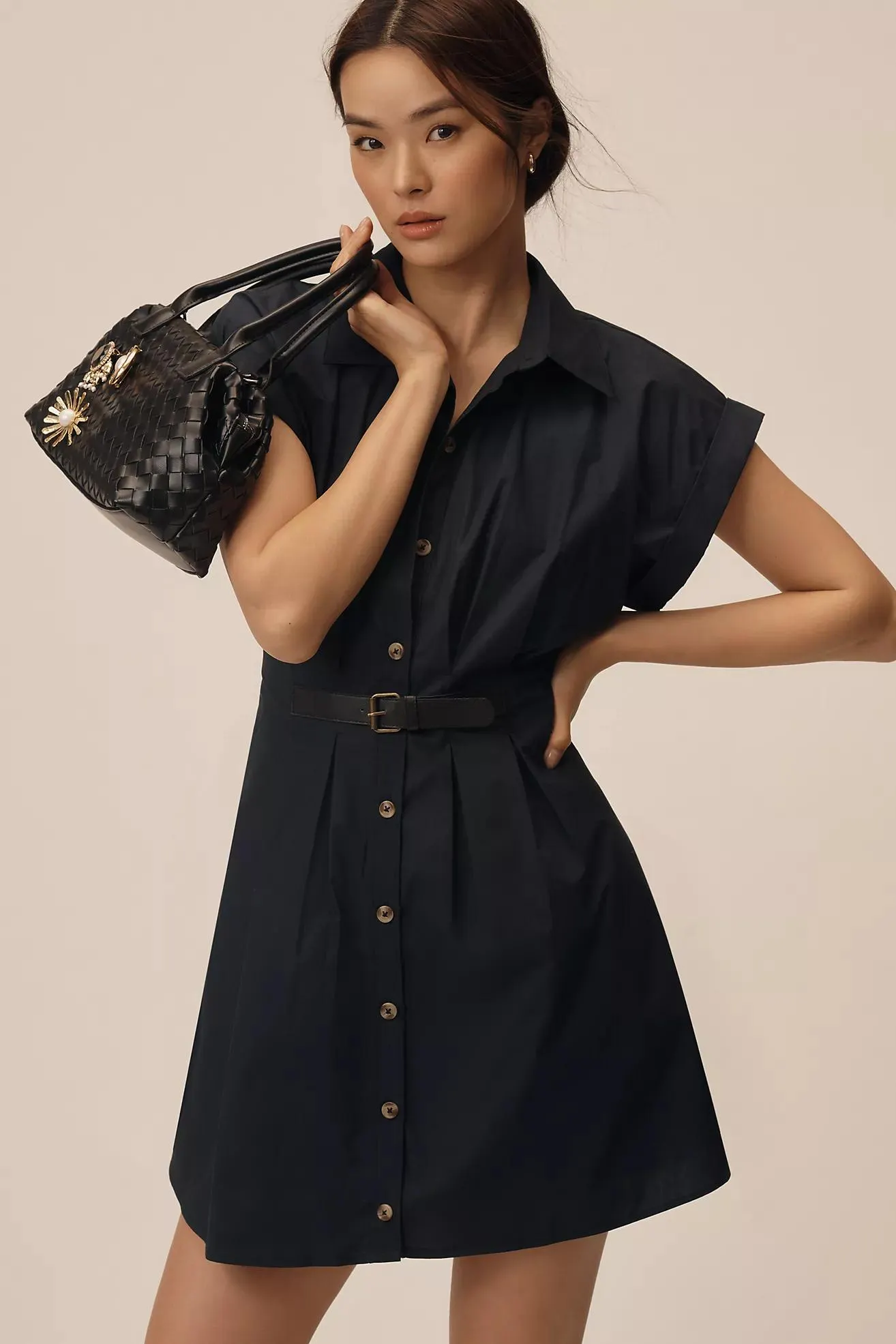 By Anthropologie Short-Sleeve Belted Shirt Dress