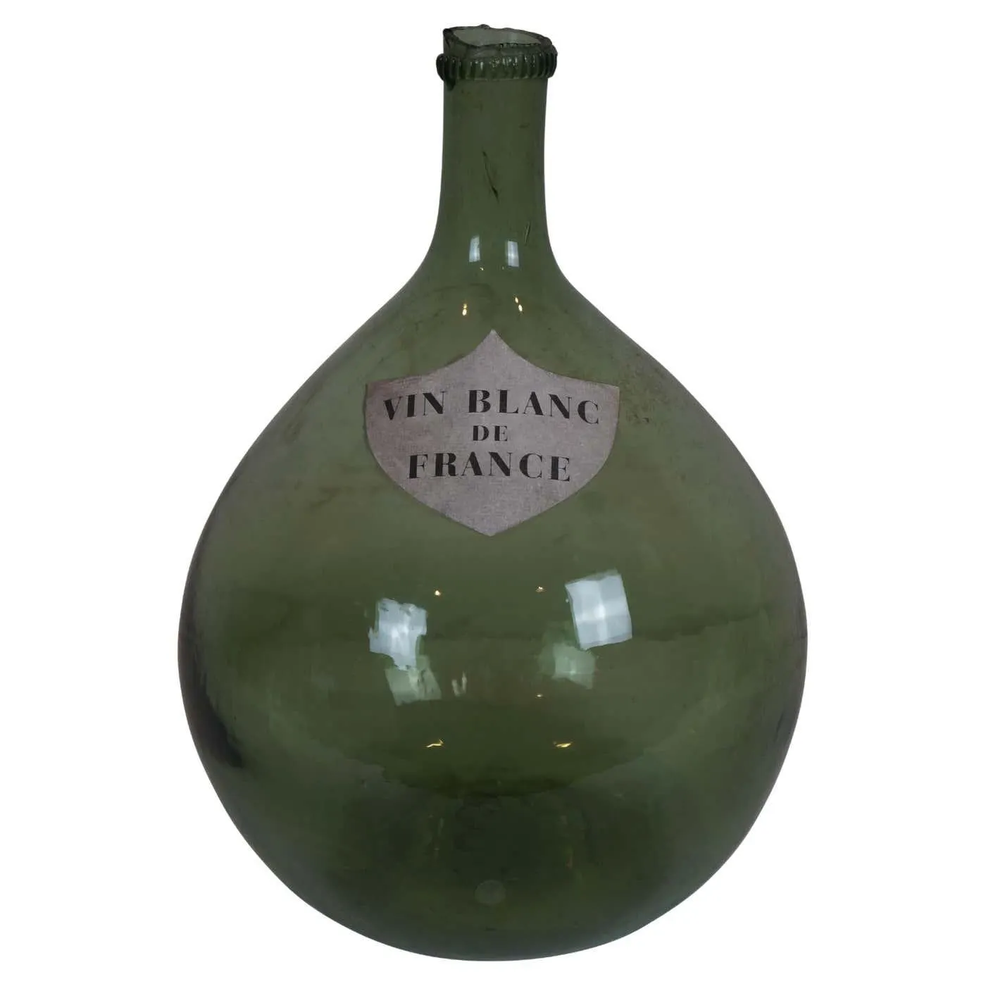 Antique French Green Glass Vin Blanc France Demijohn Wine Bottle Carboy Jug 13"