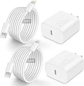 2 Pack for i Phone Charger 10 ft Fast Charging 20W PD USB C Wall Charger i-Phone 14 13 Fast Charger Block with 10 Foot Lightning Cable Compatible with iP14 Plus/14/13/12/11 Pro Max/XS/Max