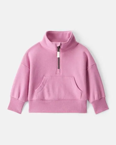 Baby Girl Long-Sleeve Quarter-Zip Pullover Sweatshirt - Pink