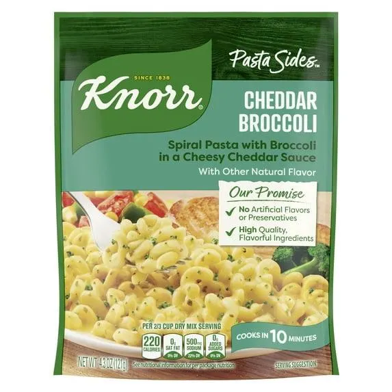 Knorr Pasta Sides Cheddar Broccoli Fusilli Made with No Artificial Flavors, 4.3 Oz Pouch