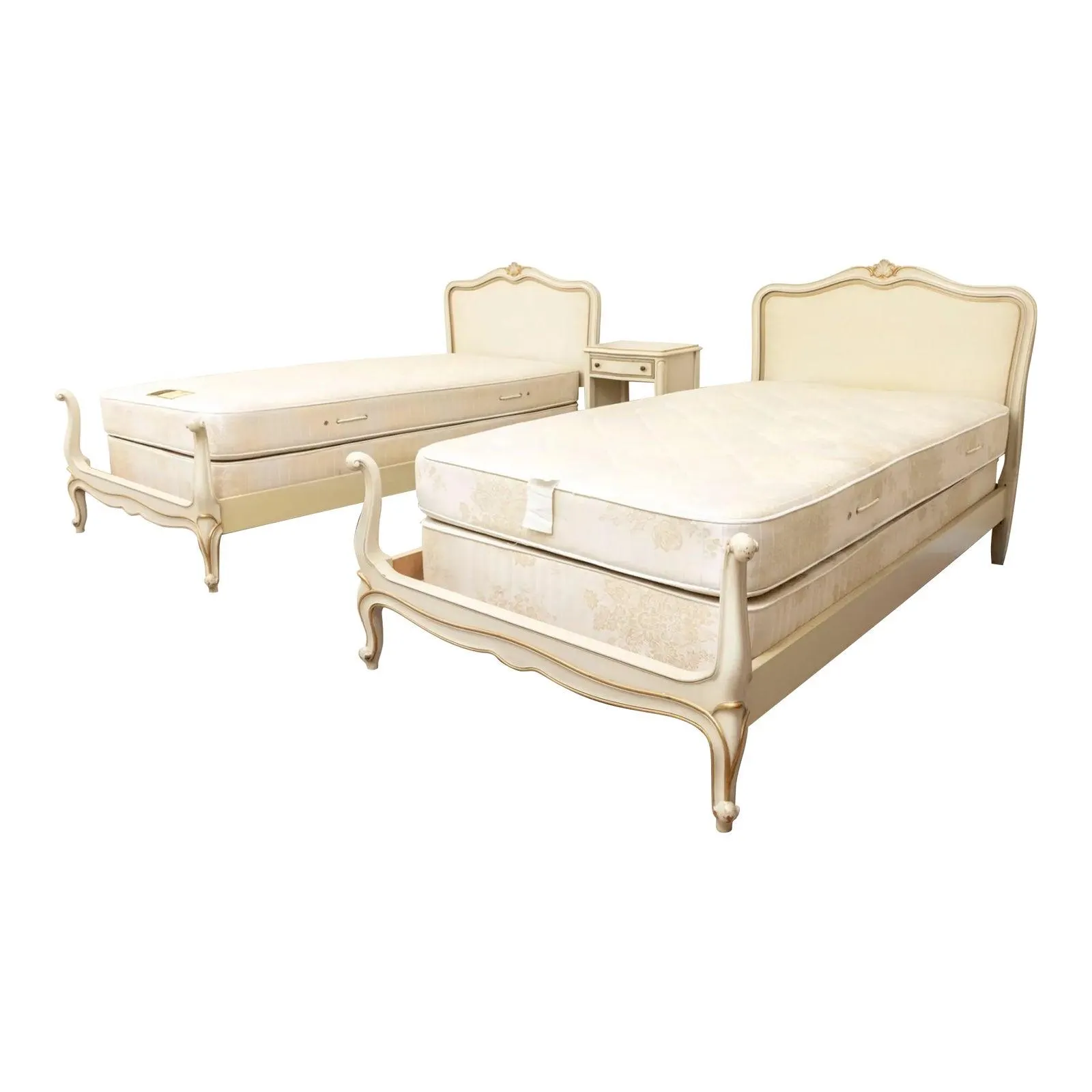 Vintage Drexel French Country Provincial Off White Twin Beds - a Pair