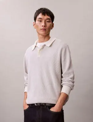 Smooth Cotton Waffle Polo Sweater