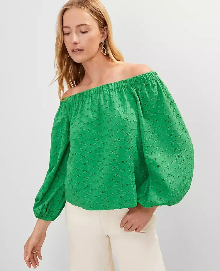 Eyelet Off The Shoulder Top