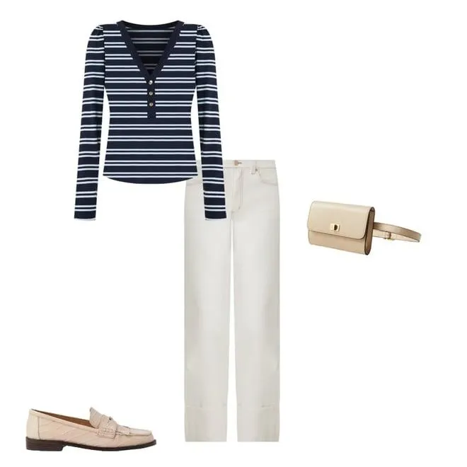 Striped Puff Sleeve Henley Top