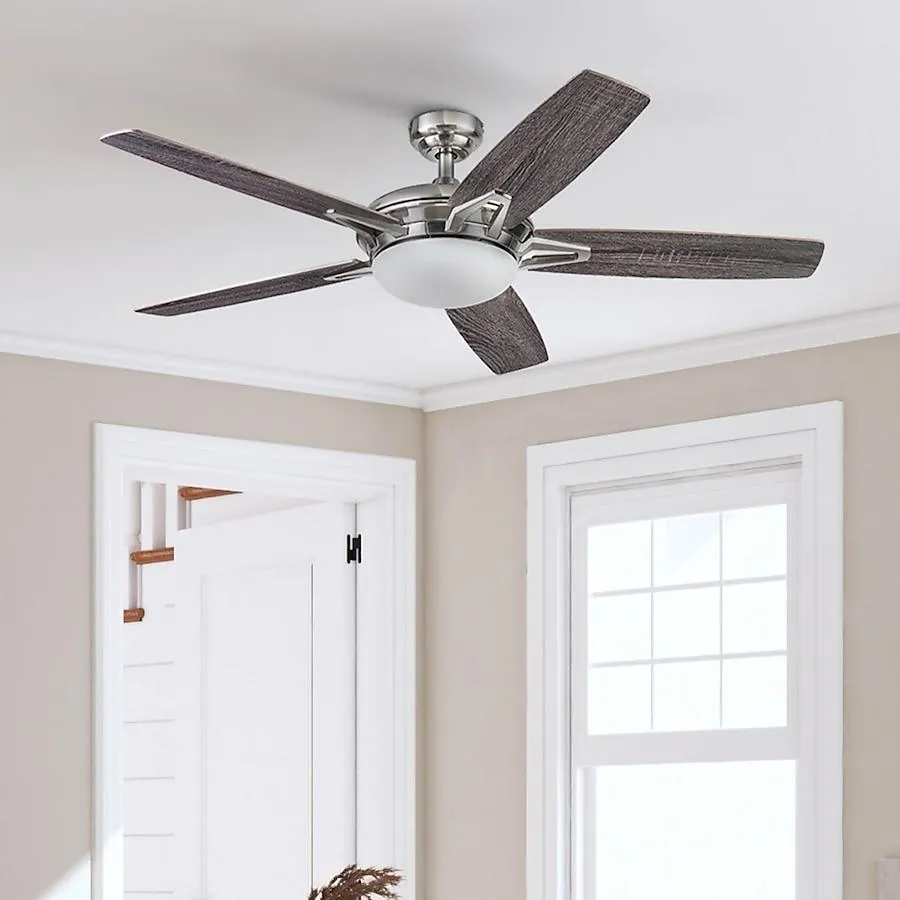 Prominence Home Clancy 52-in Brushed Nickel with Carmel Walnut Coal Blades Ceiling Fan With Light - Remote Included ( 5 -Blade )