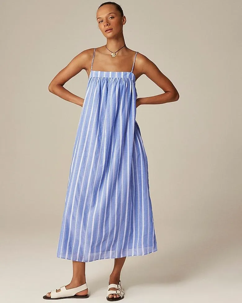 Floaty midi dress in striped cotton voile