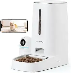 FUKUMARU Automatic Cat Feeder with Rotating Camera,1080P HD Video with Night Vision, 5G WiFi APP Control Pet Feeder, 2-Way Audio, Low Food, Motion & Sound Alerts