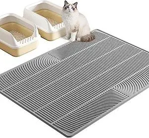 TRZZ XXL Extra Large Cat Litter Mat, Silicone Litter Box Mat for Floor, Waterproof & Non-Slip, Easy to Clean, Cat Litter Trapping Mat & Kitty Litter Catcher for Scatter Control (Gray)