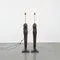 Antique Hand-Carved Wood Floor Lamps with Lion Heads, Set of 2