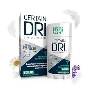 Certain Dri Extra-Strength Clinical Solid Antiperspirant - 72-Hour Sweat & Odor Protection for Hyperhidrosis - Maximum-Strength - Powder Fresh Scent - 1.7 oz