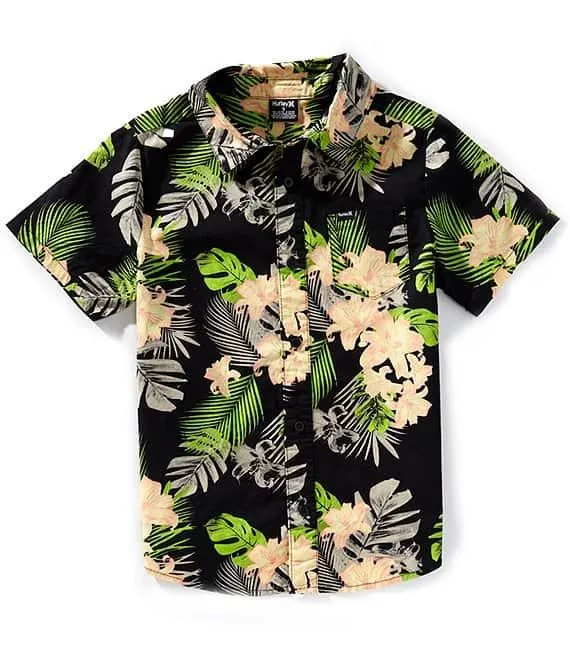 Big Boys 8-20 Short Sleeve Parrot Printed Stretch Button Down Woven Shirt
