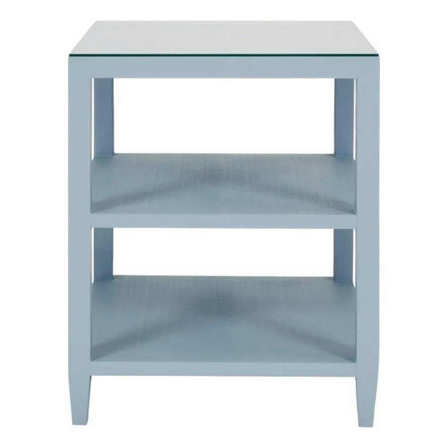 Matthew Izzo Home Amie Square Textured Light Blue Linen Three Tier Side Table