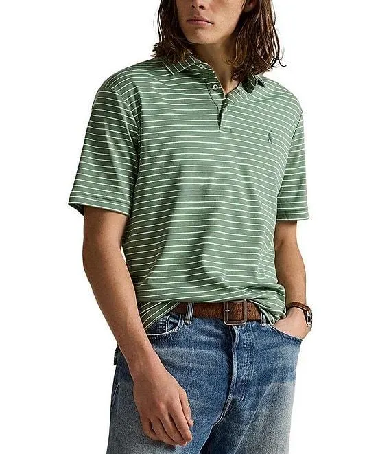 Classic Fit Soft Cotton Stripe Short Sleeve Polo Shirt