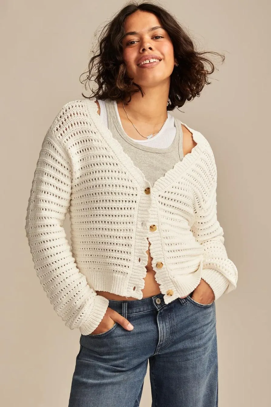 scallop pointelle cardigan