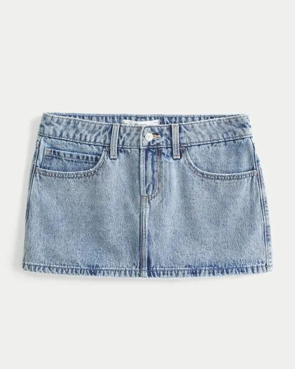 Low-Rise Medium Wash Denim Mini Skort