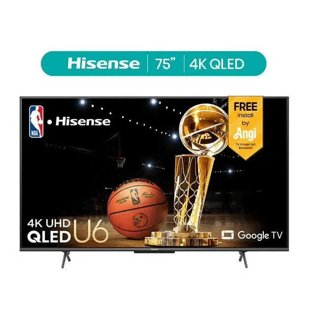 Hisense 75-Inch Class U6H Series ULED 4K UHD Google Smart TV (75U6H) - QLED, 600 Nits, Dolby Vision & Atmos, 240 Motion Rate, Game Mode Plus, Voice Remote