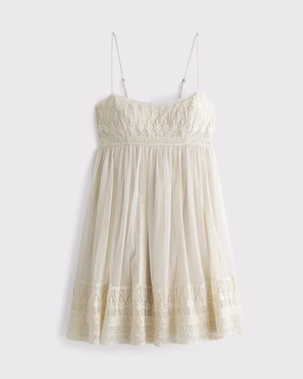 Embroidered Babydoll Mini Dress