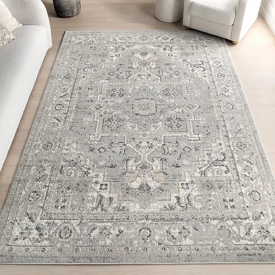 nuLOOM 8 x 10 (ft) Loomed Light Grey Rectangular Indoor Medallion Vintage Area rug