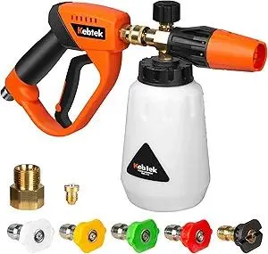 Kebtek Foam Cannon with Pressure Washer Gun 5200 PSI, Car Wash Foam Gun with Pressure Washer Quick Connect Kit and 5 Nozzle Tips, M22 and 1/4 Inch Quick Connect, 1Liter
