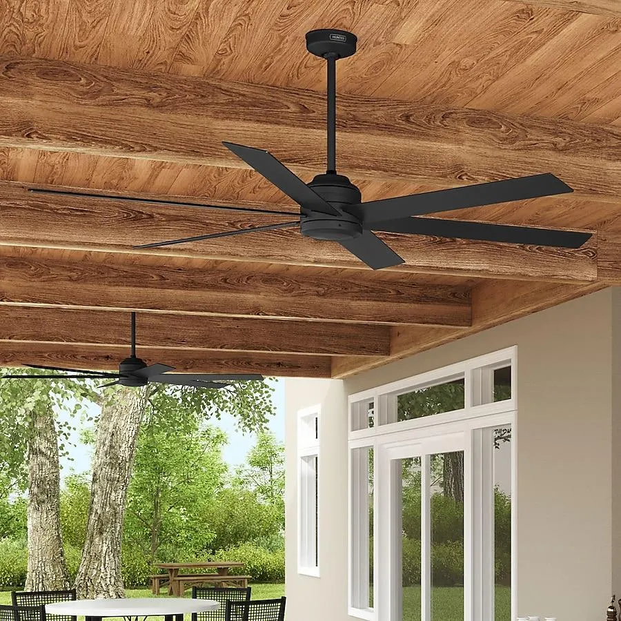 Hunter Lakeway ENERGY STAR 72-in Outdoor Matte Black with Matte Black Blades Ceiling Fan and Remote ( 6 -Blade )