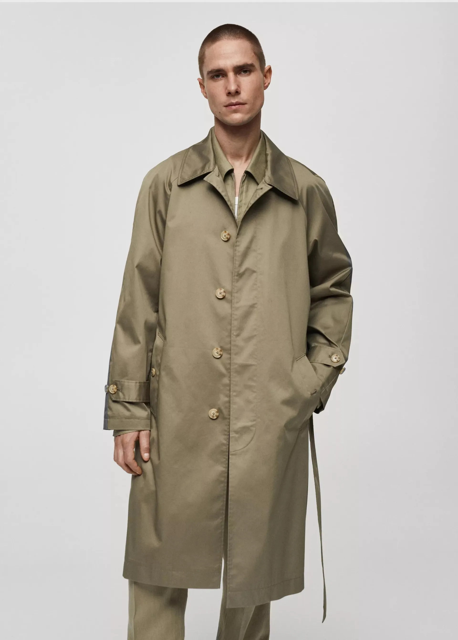 Gabardina algodón cinturón