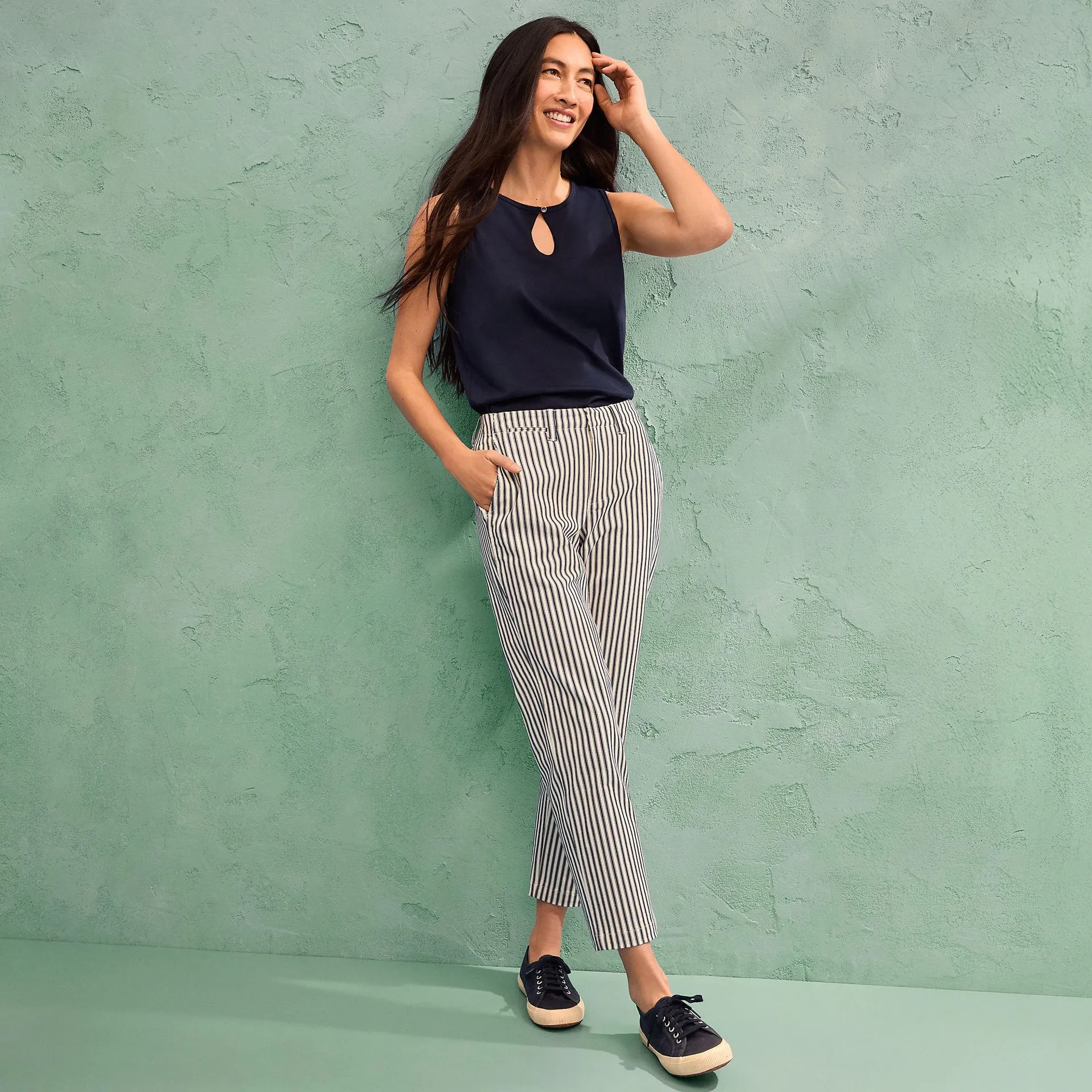 Women's Mid Rise Classic Straight Leg Chino Ankle Pants