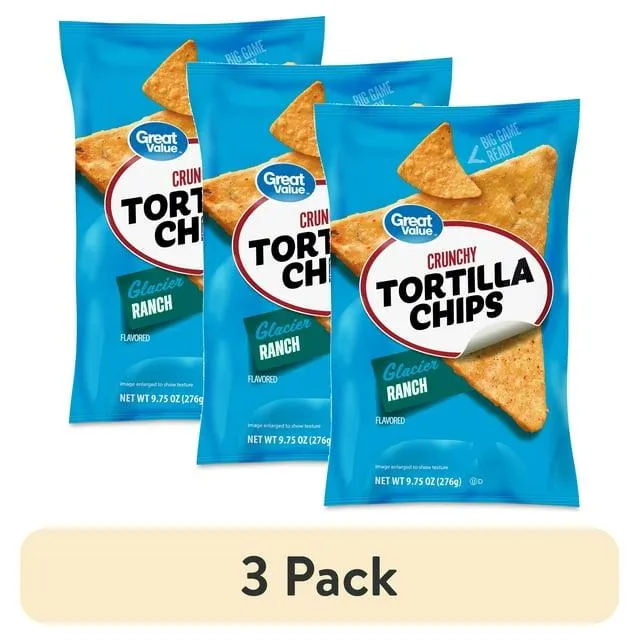(3 pack) Great Value Glacier Ranch Tortilla Chips, 9.75 oz Bag