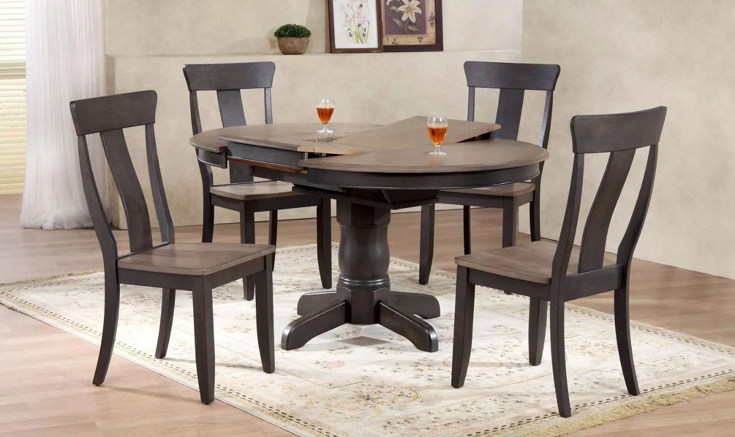 Iconic Furniture Round Antiqued Gray Stone Black Stone Dining Table Set