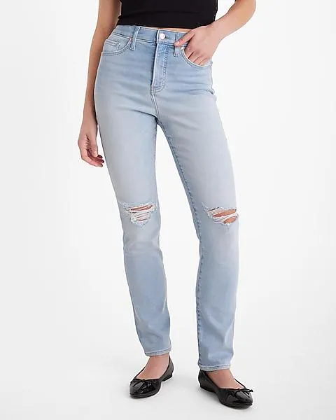 High Waisted Light Wash Ripped '90s Slim Jeans