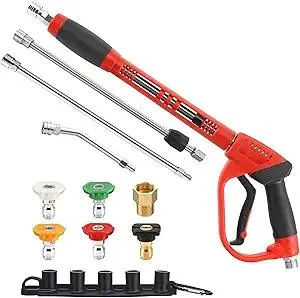 Tool Daily Pressure Washer Gun with Replacement Wand, 17 Inch Power Washer Extension Wand, 30° Curved Rod, 5 Nozzle Tips, 4000 PSI