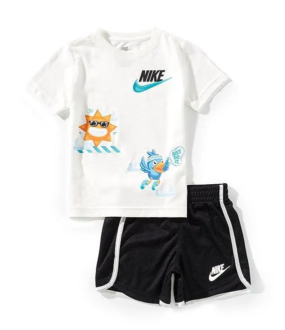 Little Boys Short-Sleeve Just Believe Knit T-Shirt & Woven Mesh Shorts Set