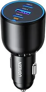 UGREEN 130W USB C Car Charger, Type C Car Charger Adapter Compatible with iPhone 17 17 Air 17 Pro 17 Pro Max 16 16 Plus 16 Pro 16 Pro Max 15 14 13 12, Galaxy S24 S23 Ultra, iPad, MacBook, and More