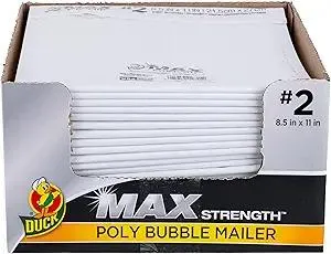 Duck Max #2 Poly Bubble Mailer, White, 8.5 inch x 11 inch, 25 Pack