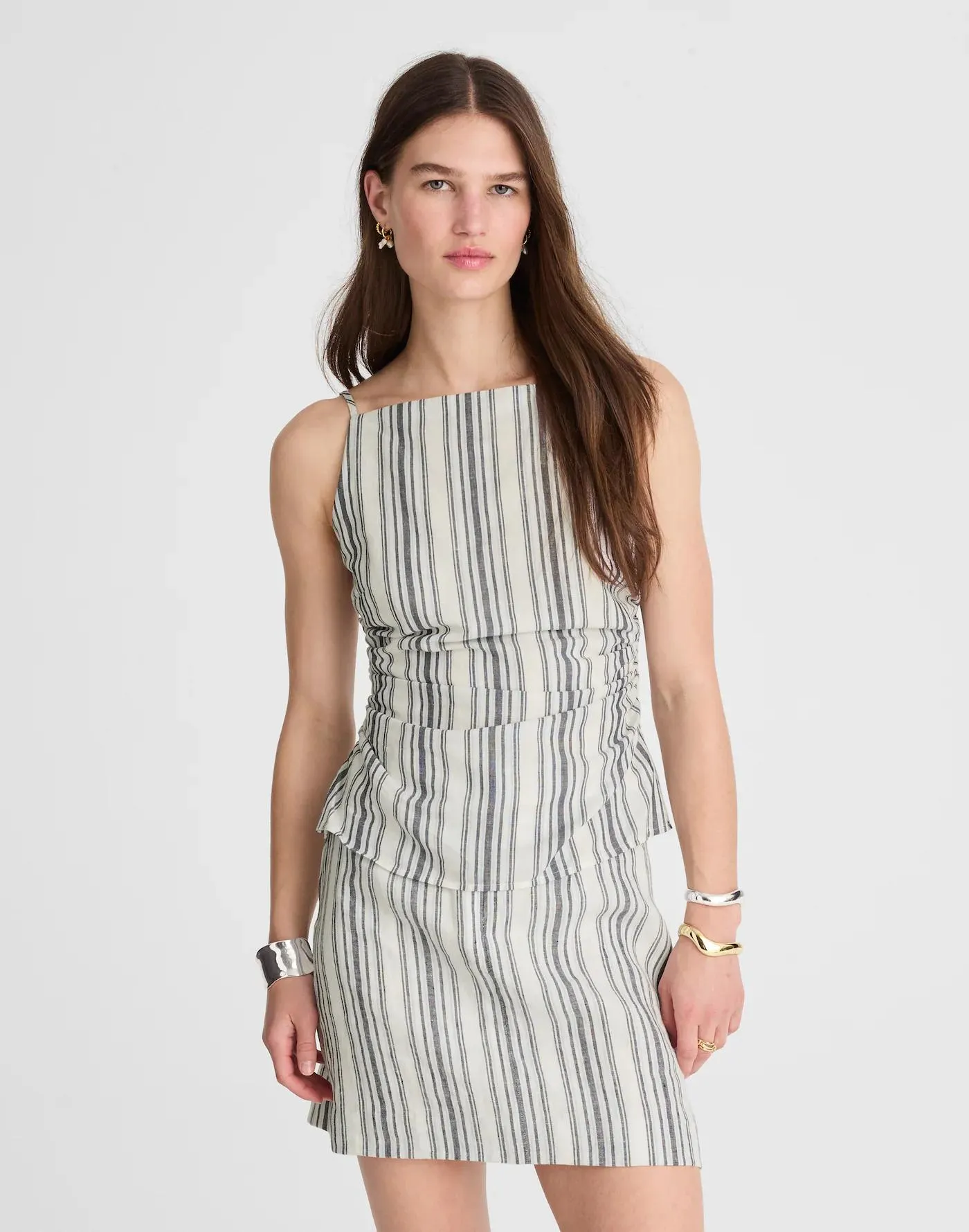 Ruched Squareneck Tank in Linen-Cotton