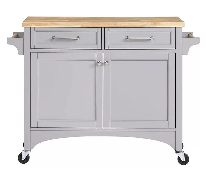 Gray & Wood Panel 2-Door Rolling Kitchen Cart