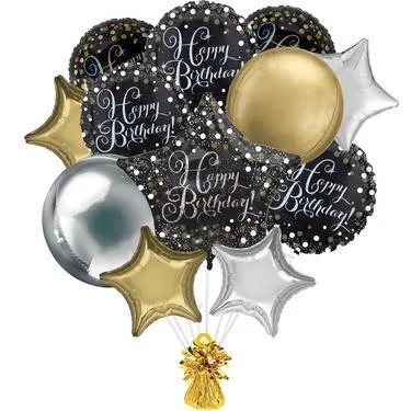 Premium Sparkling Celebration Birthday Foil Balloon Bouquet with Balloon Weight, 13pc