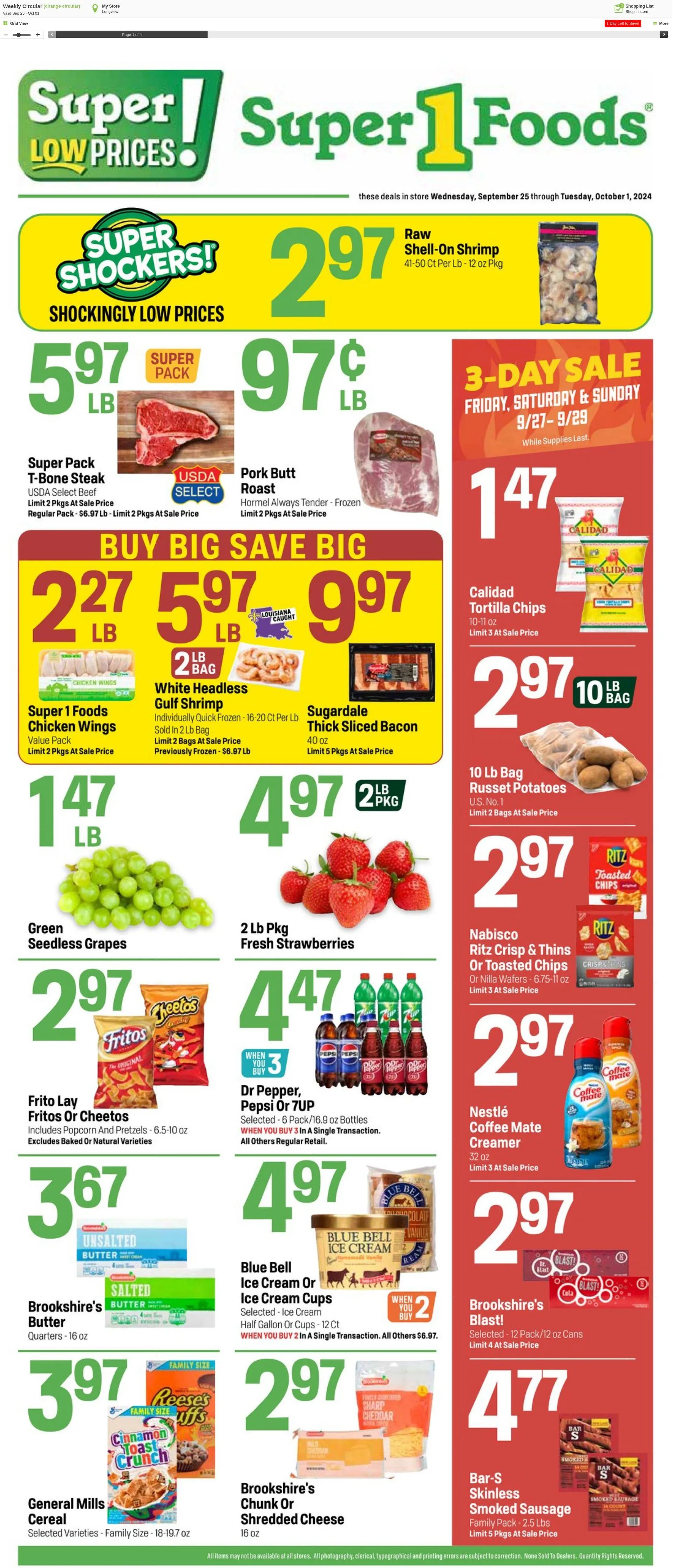 Weekly ad Super1Foods from October 2 to October 8 2024 - Page 1